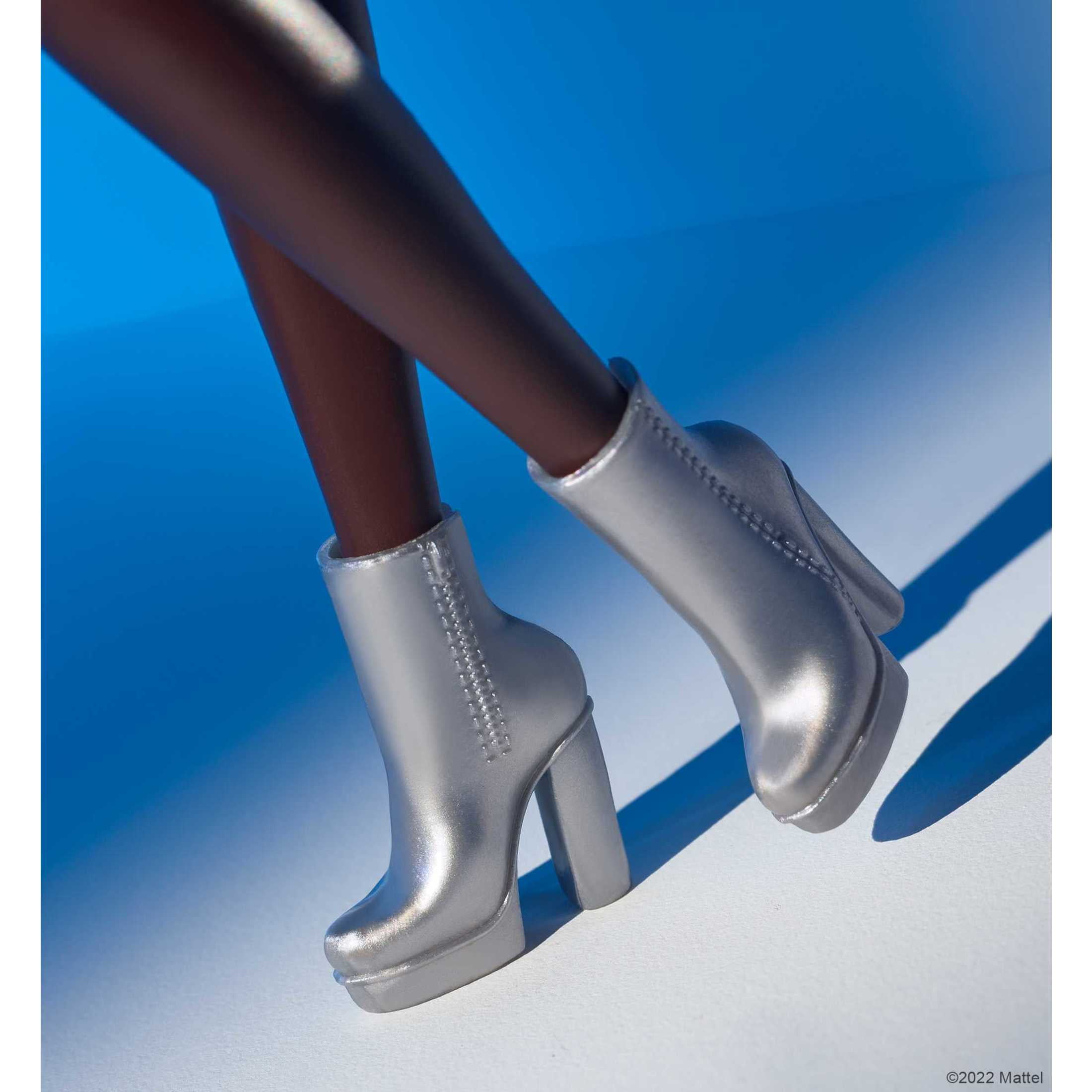 Barbie Looks Collectible Fashion Doll, Posable with Sleek Black Hair & Metallic Top