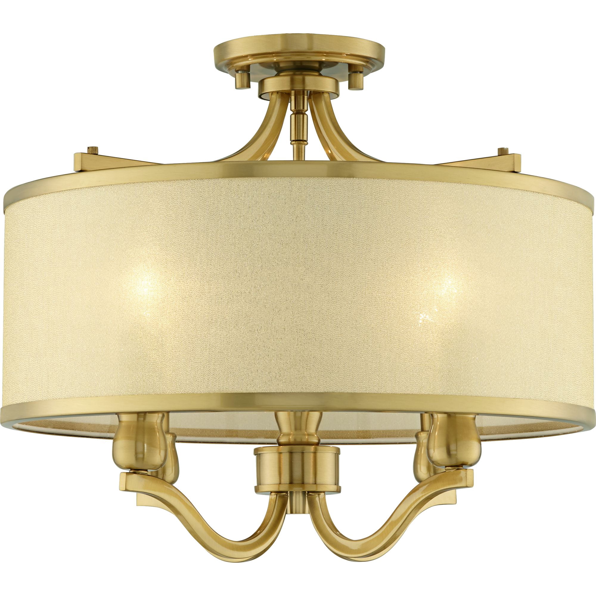 Possini Euro Design Nor Vintage Ceiling Light Semi Flush Mount Fixture 18" Wide Warm Antique Brass 4-Light Soft Gold Organza Drum Shade for Bedroom
