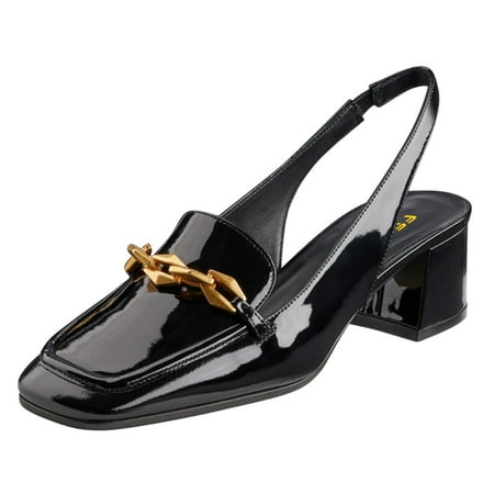 FSJ Women Elegant Closed Square Toe Chunky Low Heels Slingback Pumps Slip On Loafers Ladies Office Business Shoes Size 11 Black