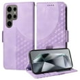 thumbnail image 2 of ELEHOLD For Samsung Galaxy S22 Ultra Leather Wallet Phone Case, Embossed Diamond Folio Flip Cover, Card Holder Cash Slot, Stand Support, Wrist Strap Lanyard -Purple, 2 of 10