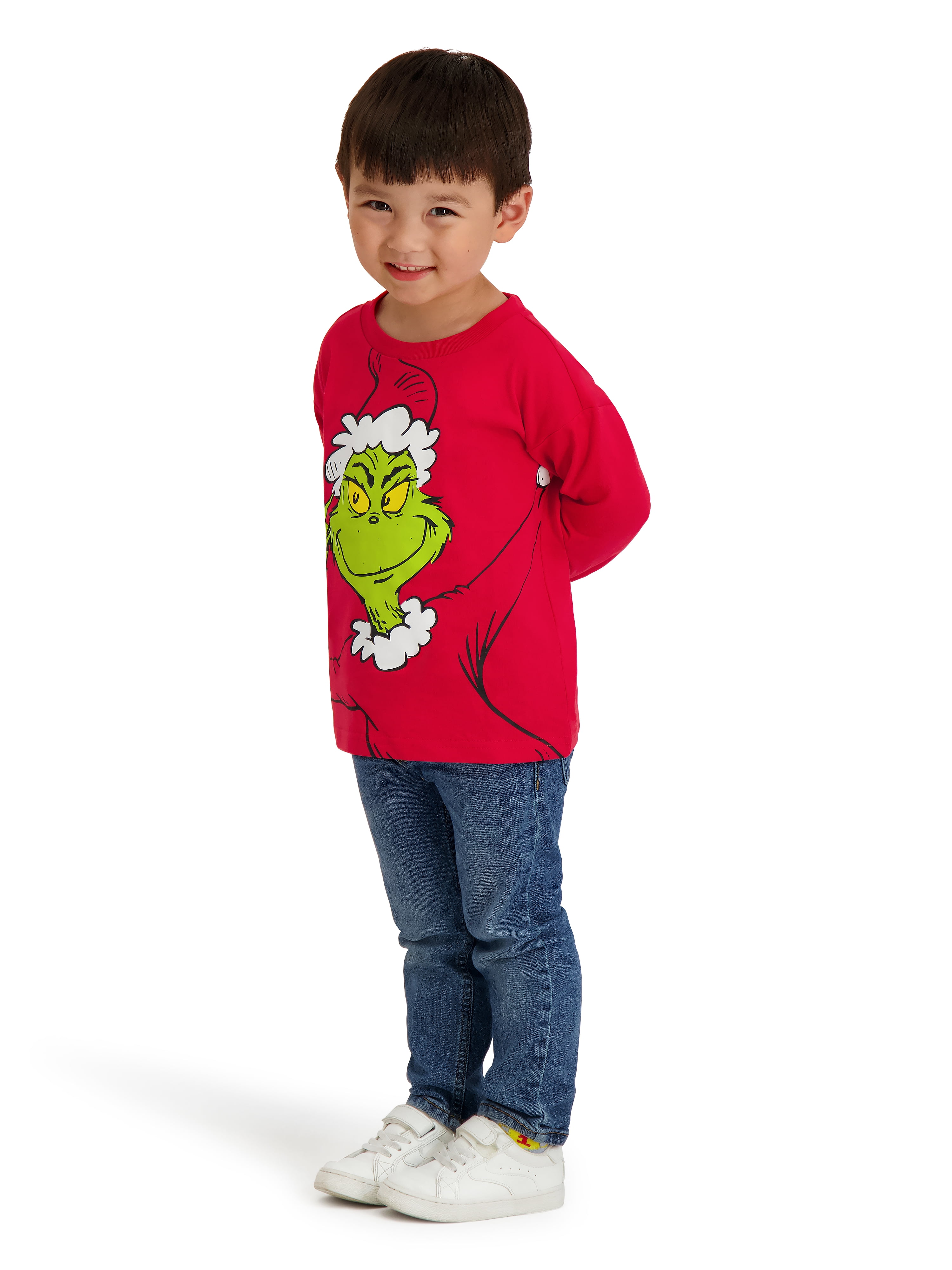 Dr. Seuss The Grinch Toddler Unisex Long Sleeve Red Tee Shirt, Sizes 12M-5T
