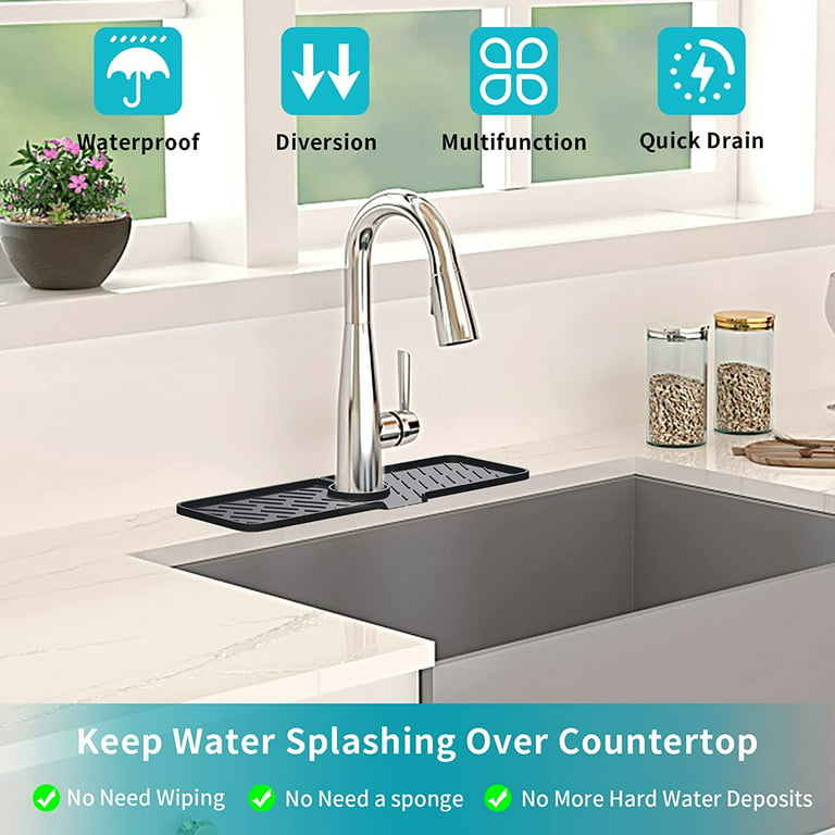 30 Inch Silicone Sink Faucet Mat for Kitchen Bathroom, Kitchen Sink Splash  Guard, Faucet Handle Drip Tray, Water Catcher Mat, Super Absorbent Drying Pad  Counter Protector 30X5.5 Gray 