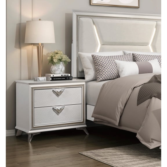 CoSoTower Antique White Finish Nightstand 2-Drawers Storage Modern Luxury Bedroom Furniture 1Pc