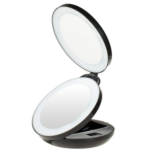 1X/10X Double Sided LED Lighted Makeup Mirror Compact Folding Vanity