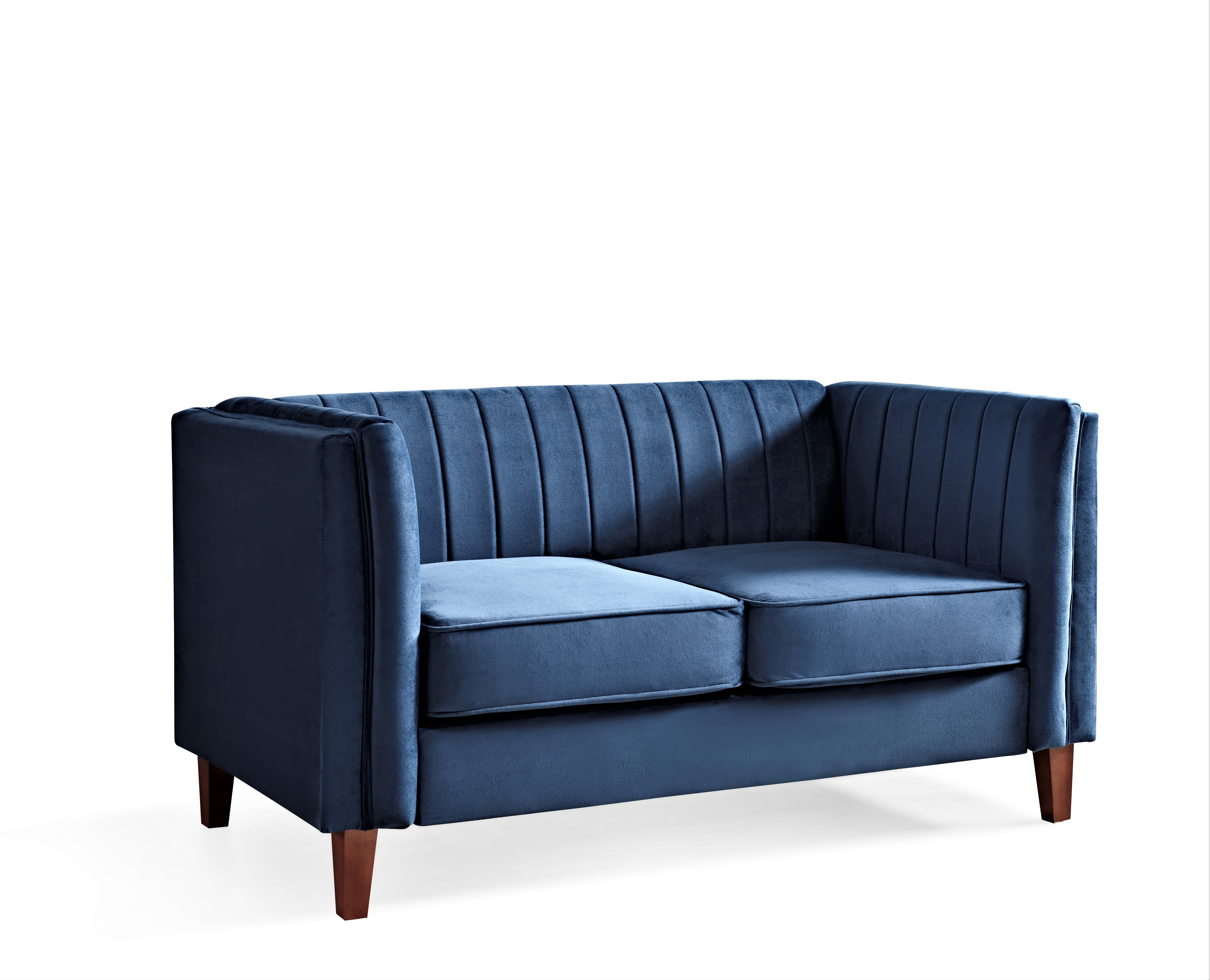 Uspridefurniture Plainfield Line Tufted Square Velvet Loveseat,Blue