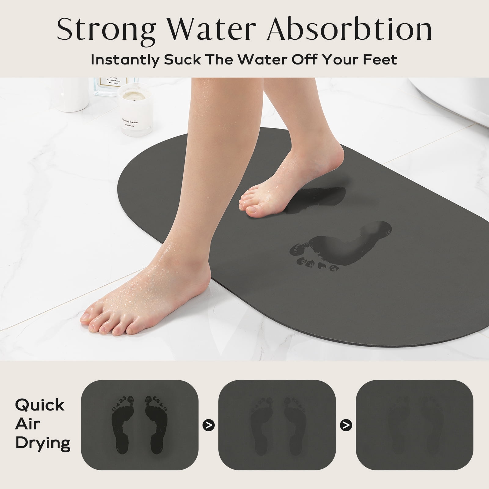Phantoscope 2-Piece Diatomite Stone Bath Mat Set, Quick-Dry Non-Slip Bathroom Rugs, Black, 17 x 24 in and 20 x 32 in
