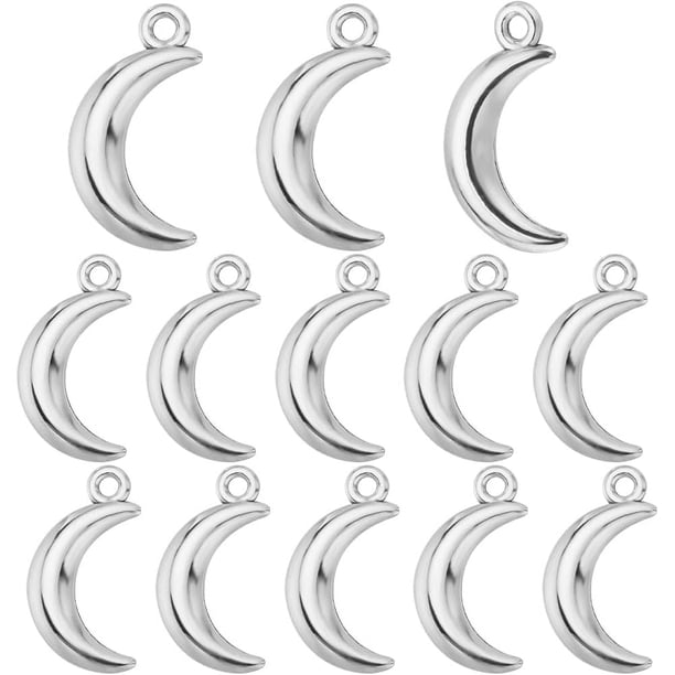 1 caja de 100 amuletos de luna creciente de plata, amuletos de luna celestial de bruja, amuletos de luna de aleación