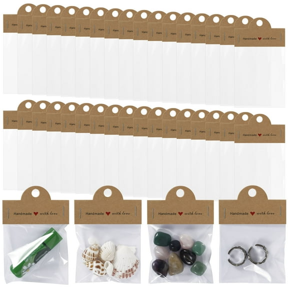 Threns 400Pcs Clear Jewelry Packaging Bag Reusable Small Jewelry Packaging Displaying Bag with Display Card for Hair Clip Bracelet Necklace Key Chain Earrings