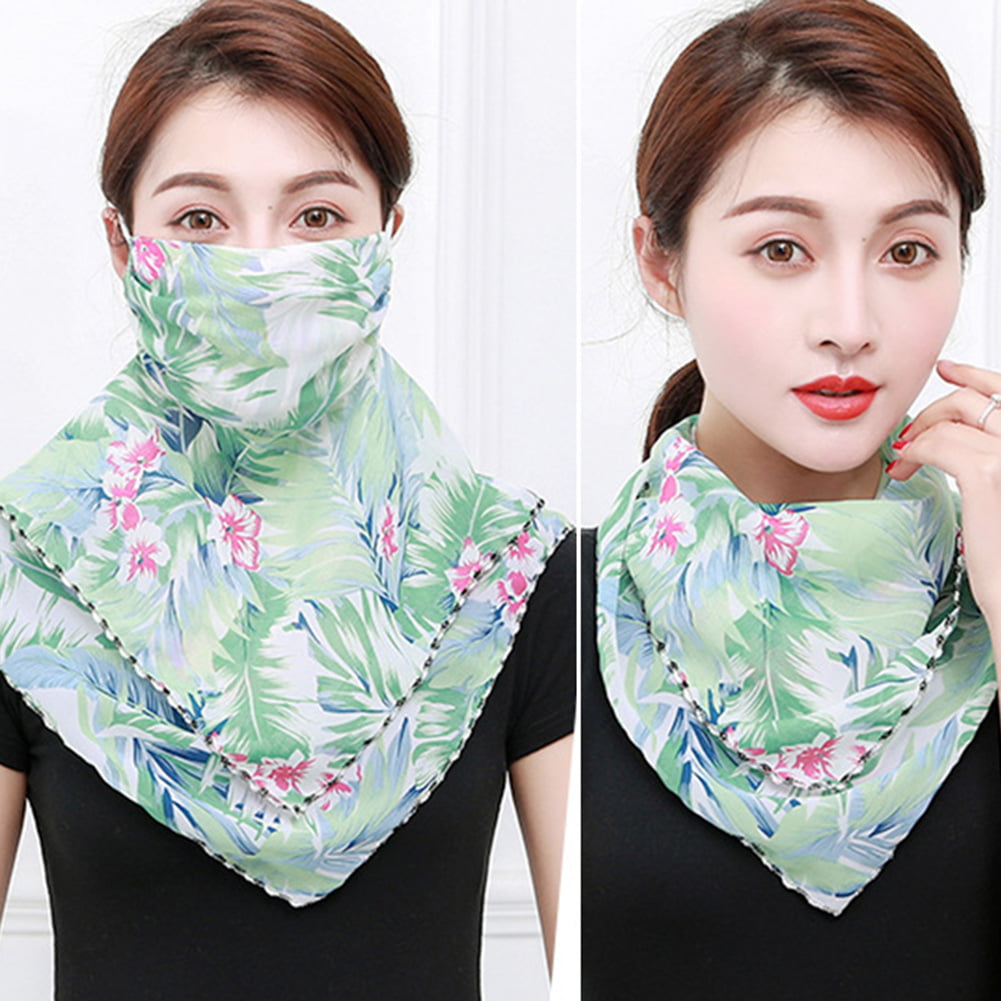Breathable Floral Print Chiffon Sun Protection Face Mask Neck Scarf Charm 