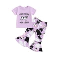 thumbnail image 2 of Aojekbee Baby Girl 2Pcs Cowgirl Outfits Short Sleeve T-Shirt + Flare Pants Set Toddler Clothes, 2 of 10