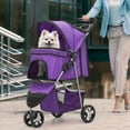 thumbnail image 3 of LINJH 3-Wheel Pet Stroller, Foldable Travel Jogger for Small & Medium Dogs & Cats (Up to 33lbs), Lightweight Carrier with Breathable Mesh Cover, Cup Holder & Storage Basket, Purple, 3 of 11