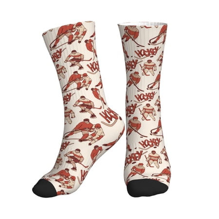 Crew Socks for Women Men Athletic - Retro hockey player stick cool Soft Comfort Breathable Mid-Calf Sole Running Socks Womens Men