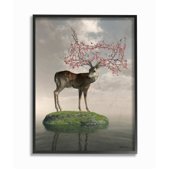 Stupell Industries Deer Tree Island Abstract Animal Design Framed Wall Art by Cynthia Decker