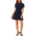 thumbnail image 2 of Allegra K Women's Turndown Collar Short Sleeve A-Line Floral Shirt Dress, 2 of 6