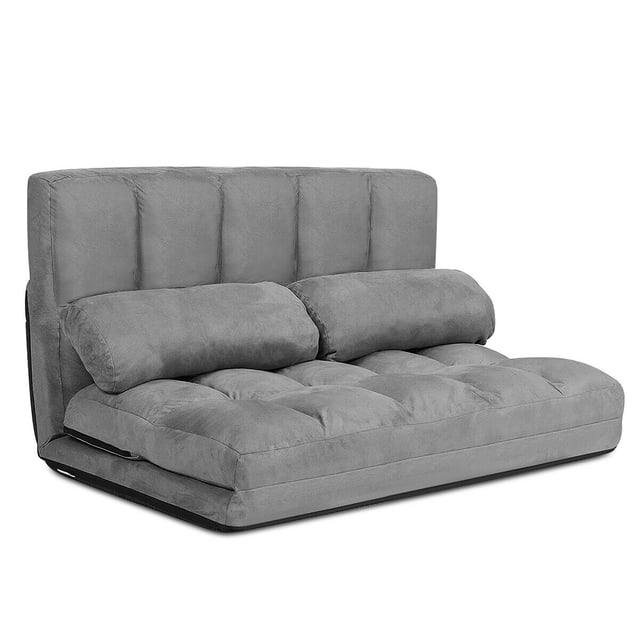 Costway Foldable Floor Sofa Bed 6-Position Adjustable Lounge Couch with 2 Pillows Grey