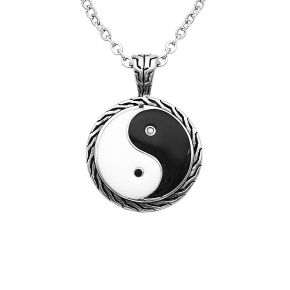 Collier Pendentif Ying Yang Noir et Blanc en Acier Inoxydable