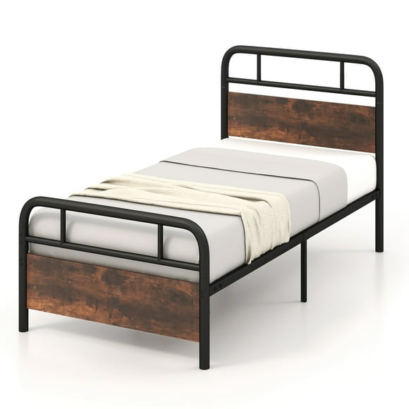 Costway Twin Size Metal Platform Bed Frame Industrial Headboard Mattress Foundation