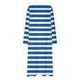 thumbnail image 4 of Women's Long Nightgown Nighties Stripes Nightdress Nightshirts Long Sleeve Soft Cotton Sleep Dress Home Wear Pajamas Blue XXXXL, 4 of 6