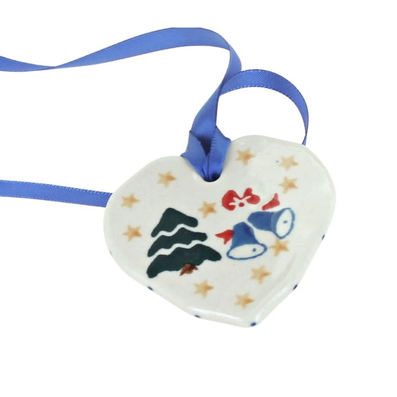 Blue Rose Polish Pottery Winter Bells Heart Ornament