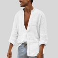 thumbnail image 2 of Zylarhe Men T Shirts Men's Fashion Autumn Winter Solid Color Stand Shirt Top Long Sleeve Cardigan Button Slim Fit Casual Shirt Top down Pajama, 2 of 9