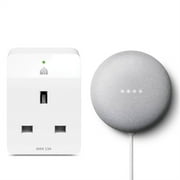 Angle View: Google Nest Mini + Smart Plug 2nd Generation Smart Speaker - Snow