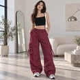 thumbnail image 4 of Womens Cargo Pants Elastic Wide Leg Baggy Pants Workout Sweatpants High Waisted Stretchy Casual Hiking Joggers 3XL, 4 of 4
