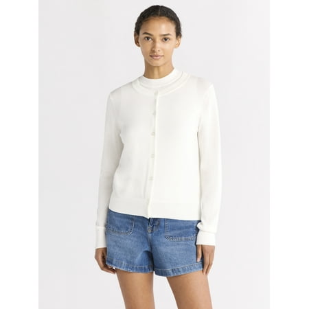 Free Assembly Women's Crewneck Cardigan Sweater, Lightweight, Sizes XS-XXL