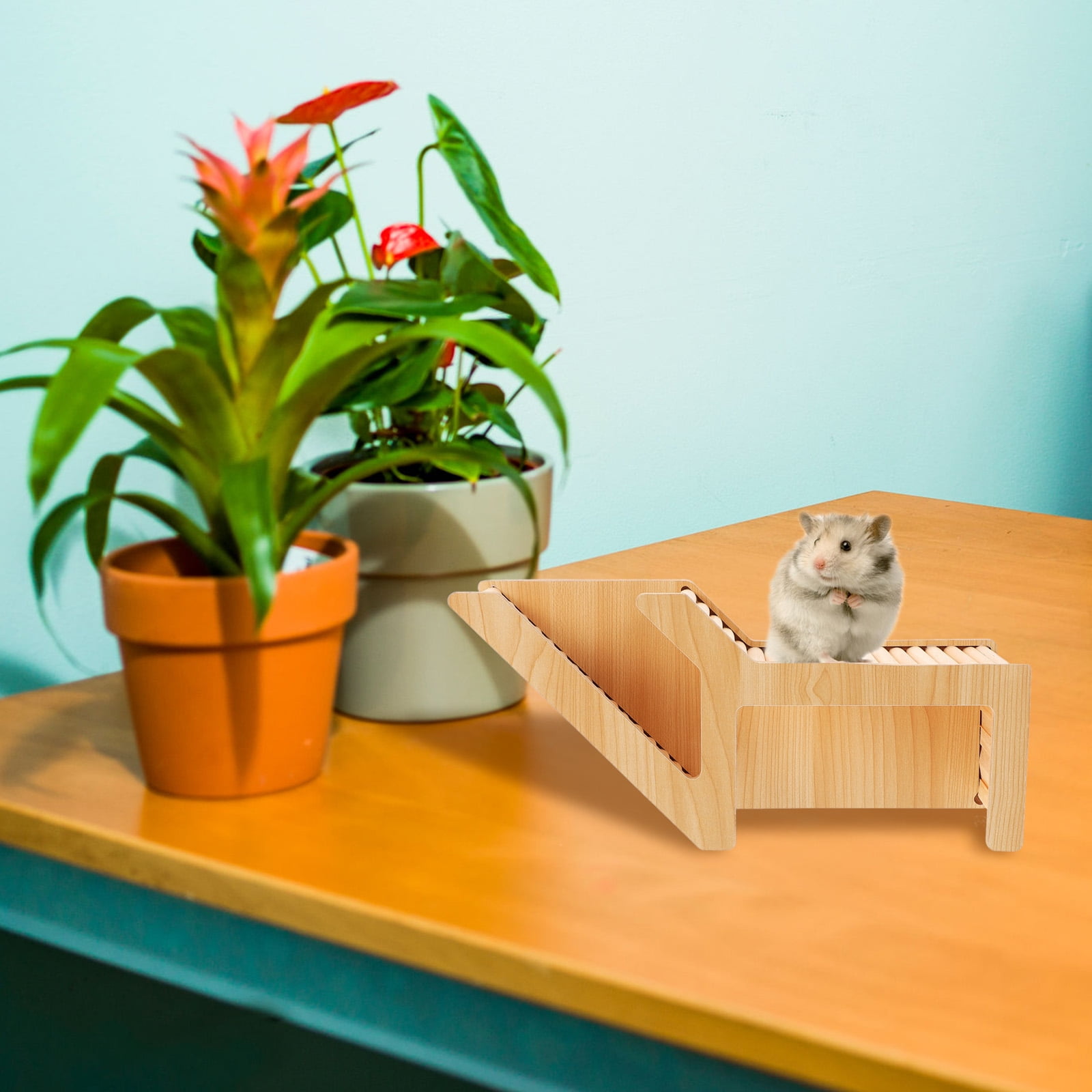 Tineasur Khaki Wooden Hideout House for Hamsters Guinea Pigs Small Animal Habitat
