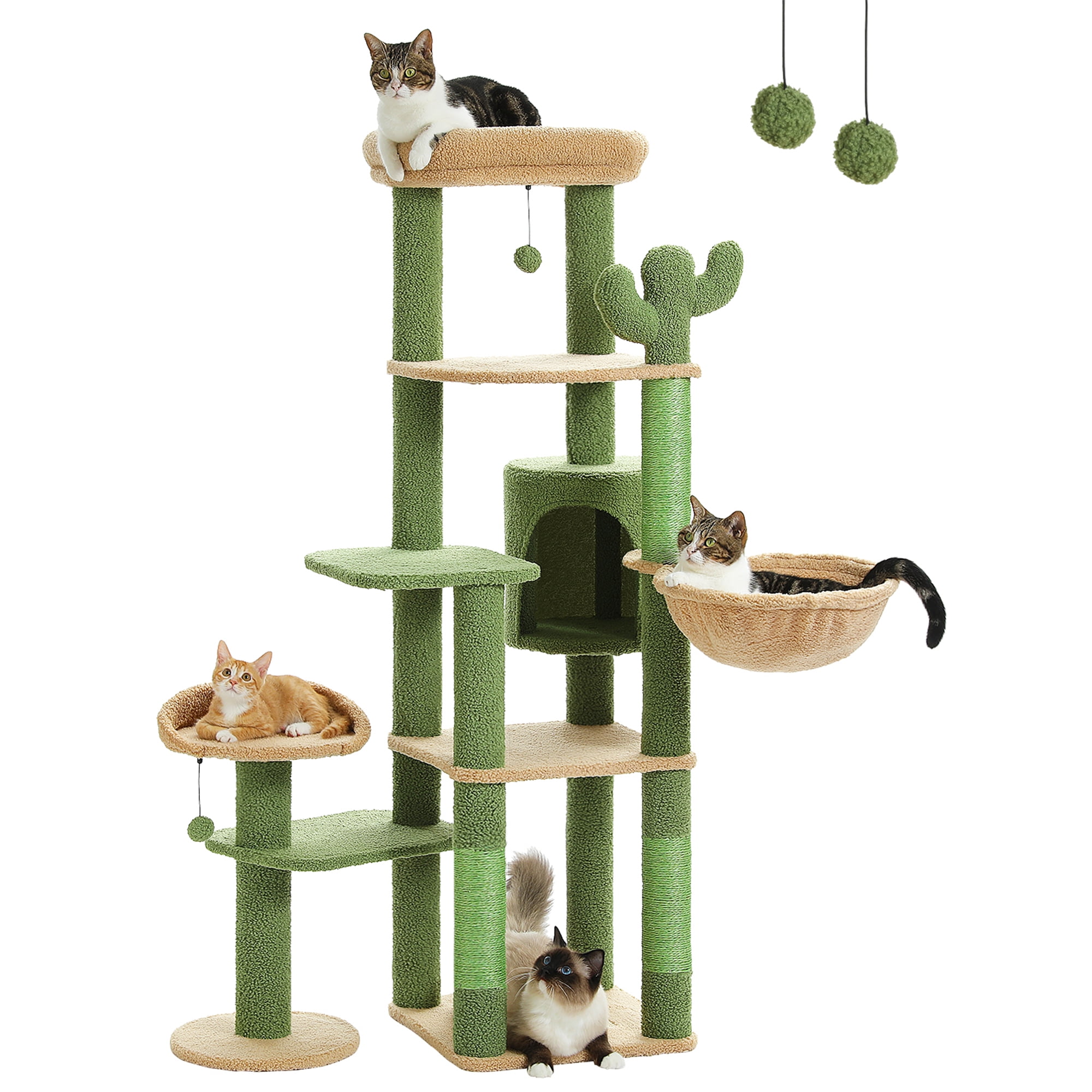 Pefilos 59" Multi-Level Cat Tree Tower for Indoor Cats, Large Cat Condo for Multiple Cats with Hammock, Green Pefilos 59" Multi-Level Cat Tree Tower for Indoor Cats, Large Cat Condo for Multiple Cats with Hammock, Green
