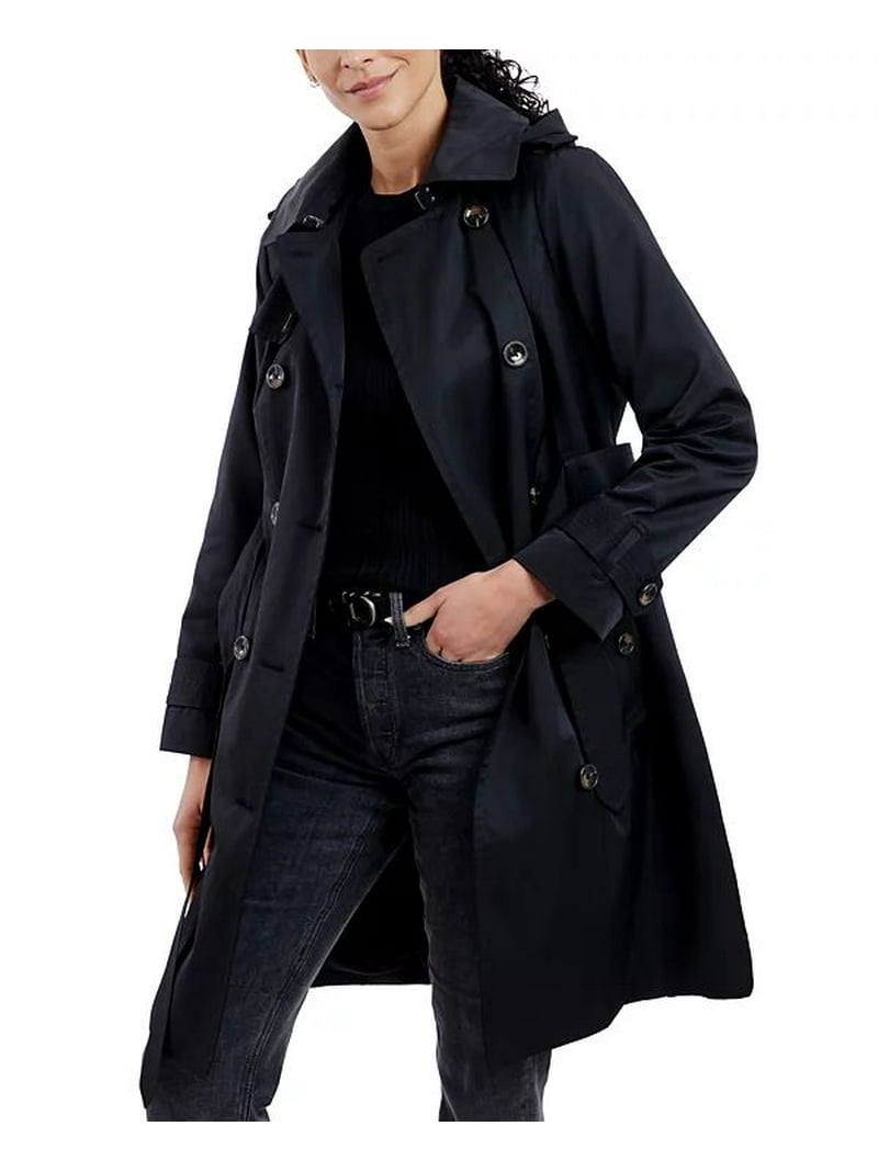 LONDON FOG Women's Black Double Breasted Belted Trench Coat Jacket LONDON FOG Women's Black Double Breasted Belted Trench Coat Jacket