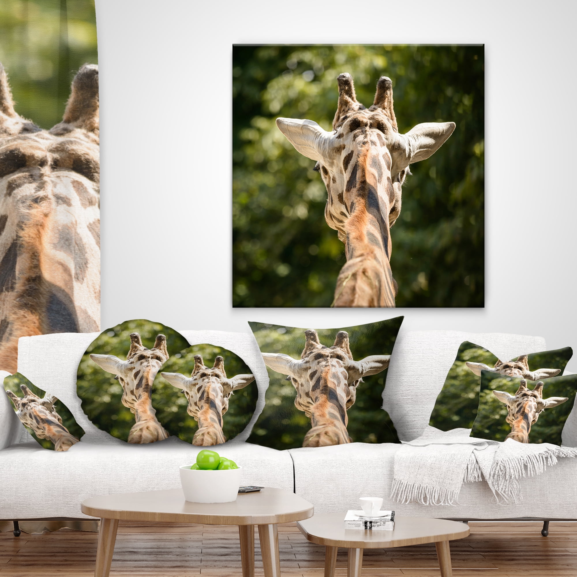 Designart Giraffe Head Back View - Abstract Throw Pillow - 18x18