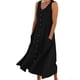 thumbnail image 1 of Vestido Corto de Manga Larga para las Mujeres Color Sólido Cuello Tripulación Vestido de Manga Corta, Bolsillo Rodilla Longitud Vestido de Verano para las Mujeres, 1 of 7
