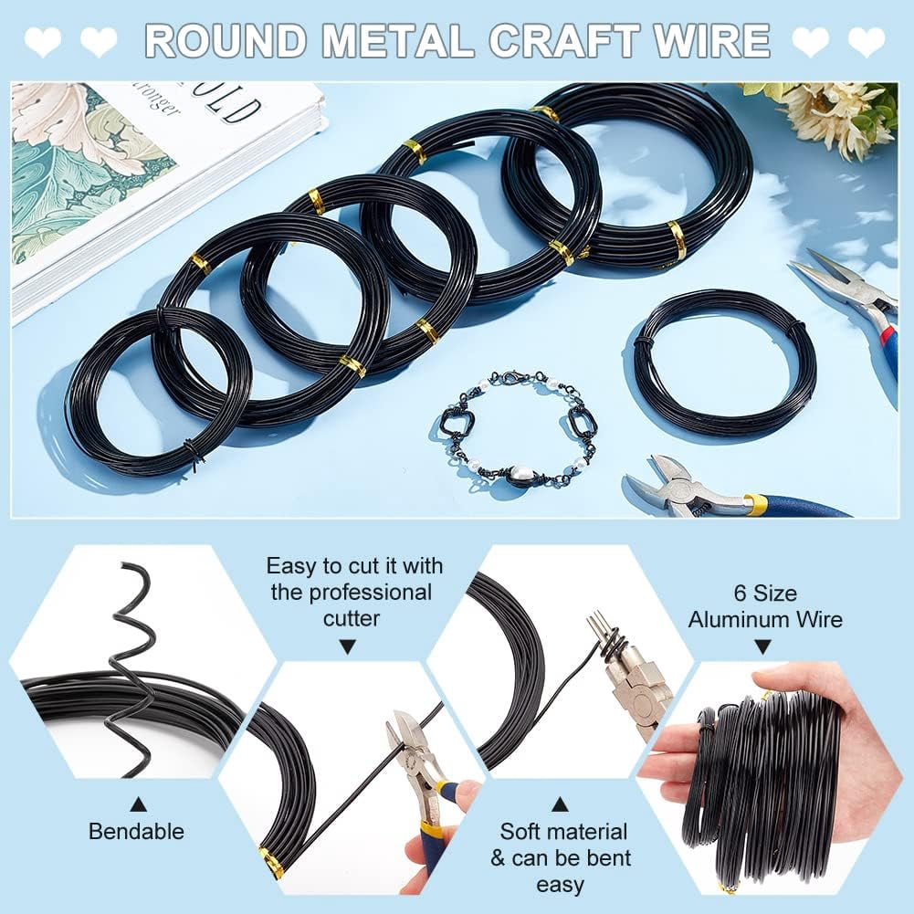 Black Aluminum Craft Wire Mixed Size 20/18/15/12/10/9 Gauge 147.6 Ft Round Bendable Anodized For Jewelry Making Armature Making Black