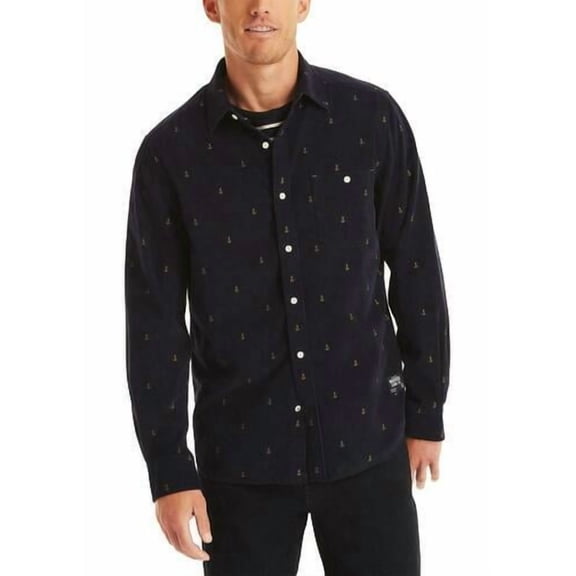 Nautica Men's Classic Fit Long Sleeve Corduroy Printed Shirt Navy Seas-XL