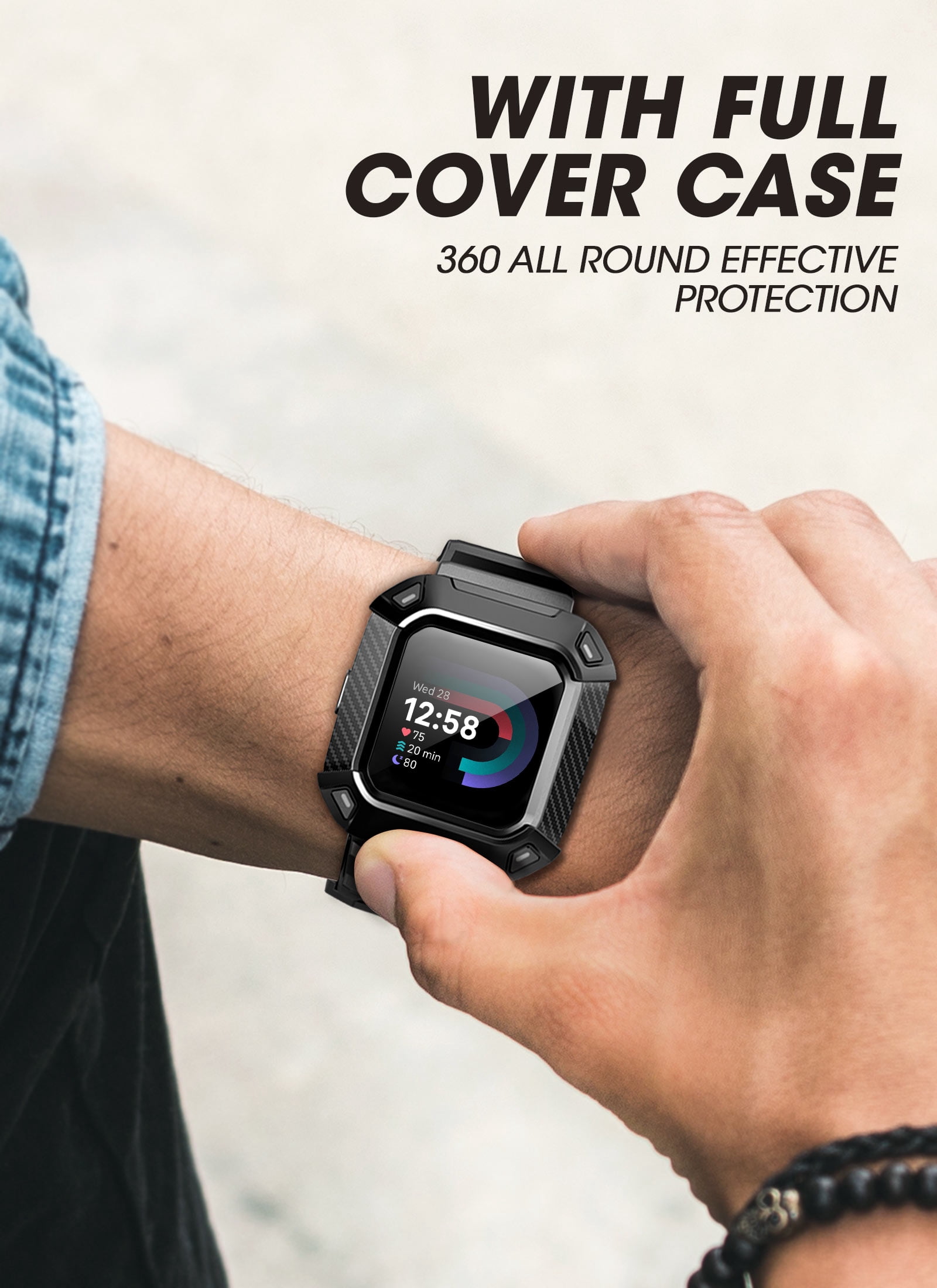 SUPCASE Unicorn Beetle Pro Watch Bands for Fitbit Versa 4 / Fitbit Versa 3 / Fitbit Sense, Protective Replacement Wristband Case Band (Black)
