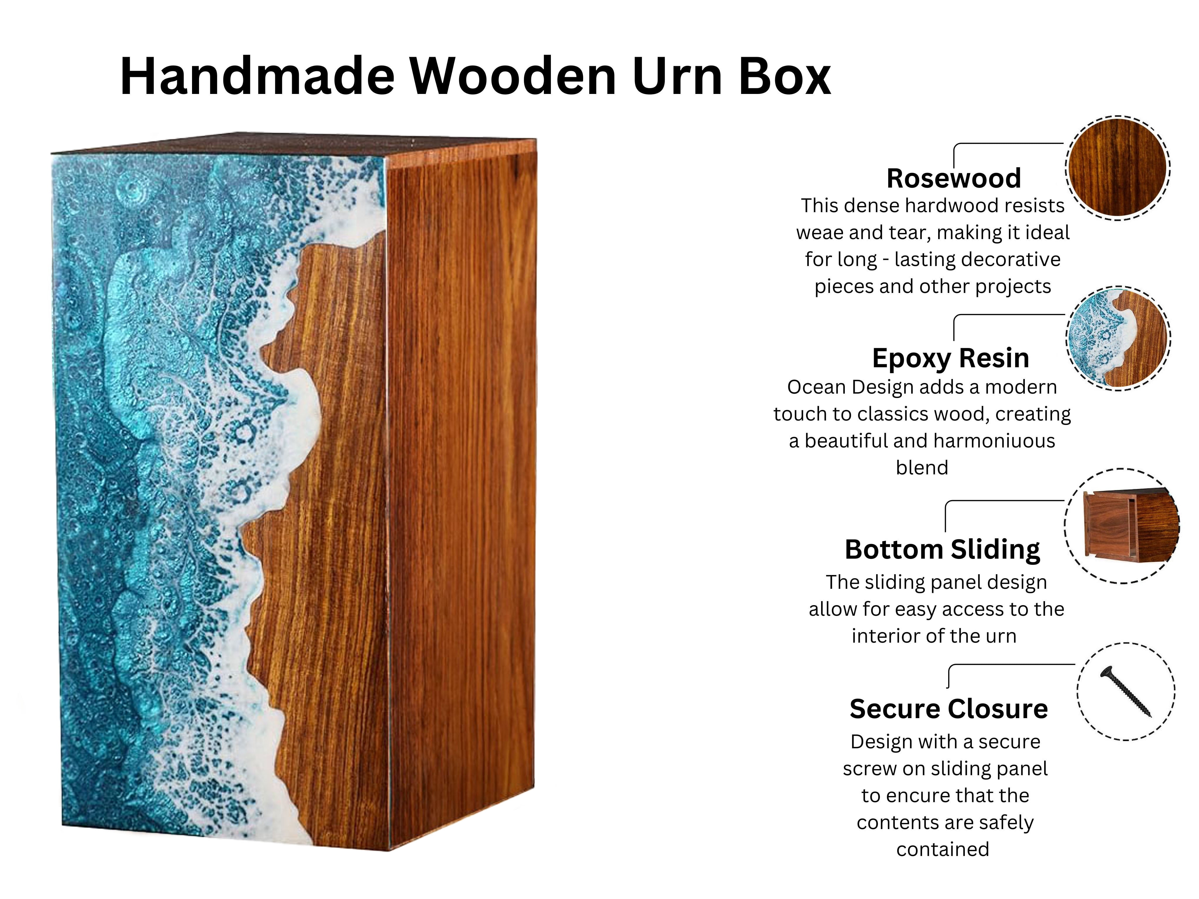 Rosewood Urn for Human Ashes Adult, Cremation Urn for Pets Ashes Urn for Dog Ashes, Resin Ocean Wave Design Memorial Urn Box