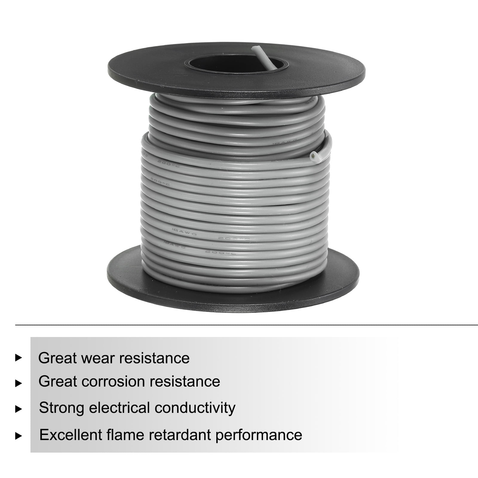 Silicone Wire 18AWG 18 Gauge Flexible Tinned Copper Standard High-Temperature Hookup Wire Grey 15m/49.2ft