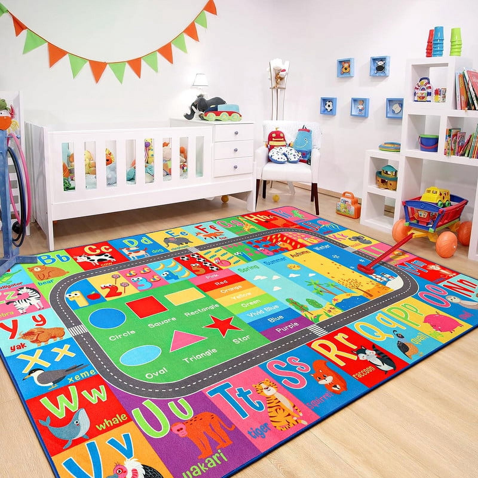 Lochas Kids Carpet Play Mat Educational Learning Rugs for Playing Children Area Rugs for Bedroom Playroom Nursery,Blue,7x10 Feet