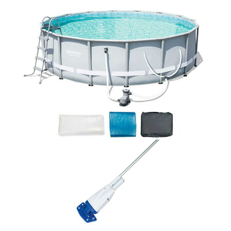 Bestway 16-Foot Steel Frame Pool Set + Aqua Powercell Handheld Pool (Best Way To Give A Guy A Hand Job)