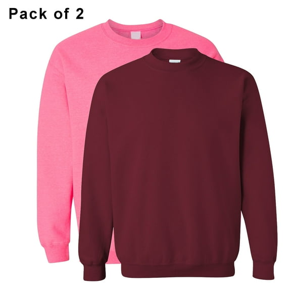 Gildan- Crewneck Pullover Fleece Sweatshirt for Unisex, Casual Comfortblend Soft Sweater in Safety Pink and Garnet, 8oz 50/50 Cotton/Polyester, Pack 2 Size S