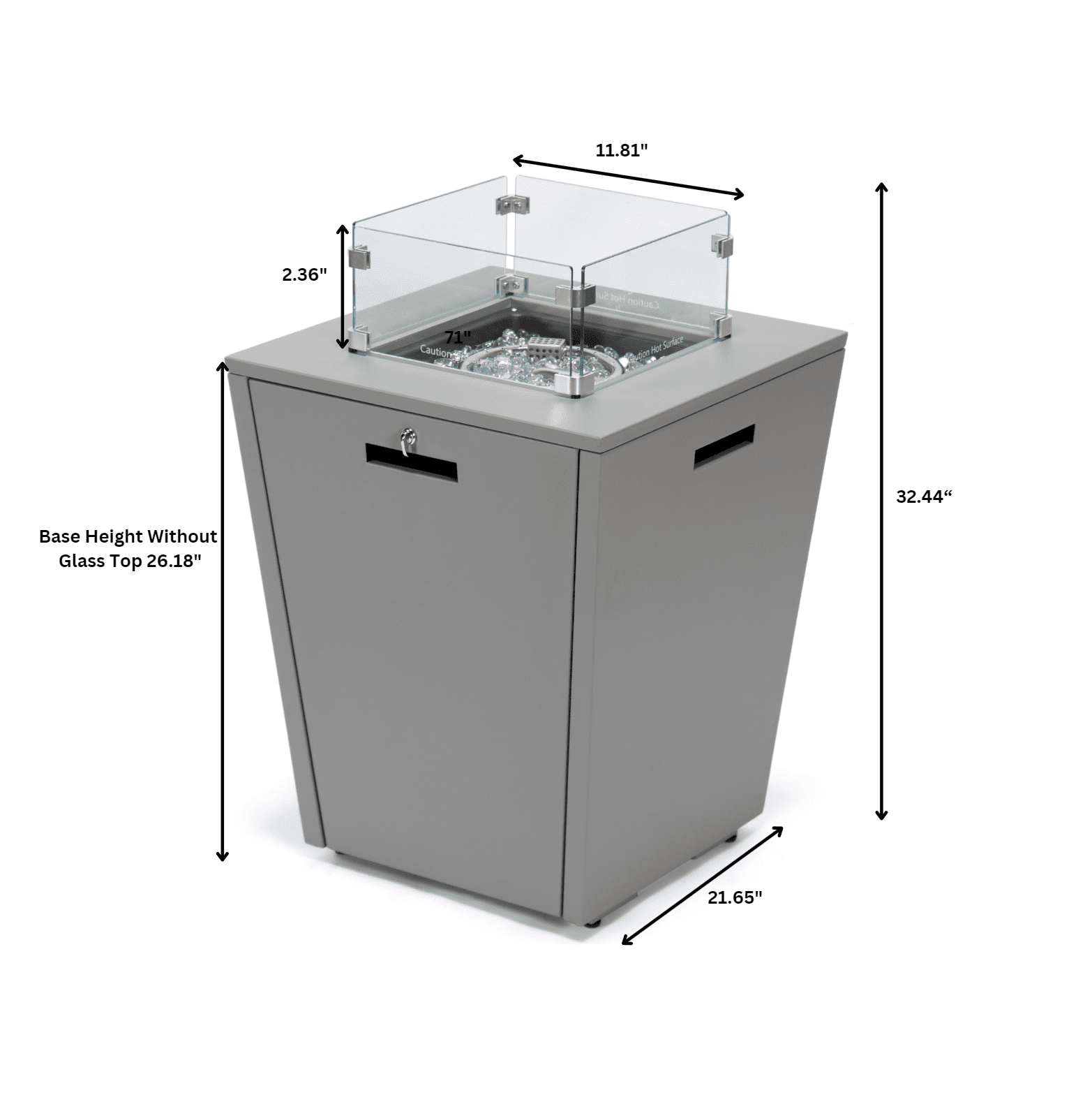 LeisureMod Chelsea 32" Propane Gas Fire Pit Table, Grey Steel CSA-Certified Outdoor Firepit with Tempered Glass Wind Guard & Lid – Patio Heater for Backyard or Garden