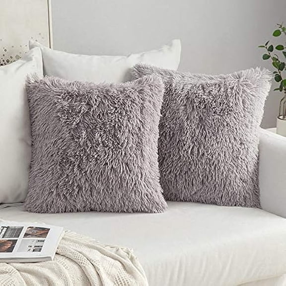 Eryueer Pack of 2 Faux Fur Throw Pillow Cover Fluffy Soft Decorative Square Pillow covers Plush Case Faux Fur Cushion Covers For Livingroom Sofa Bedroom 24 x24 Inch 60 x 60cm Grey
