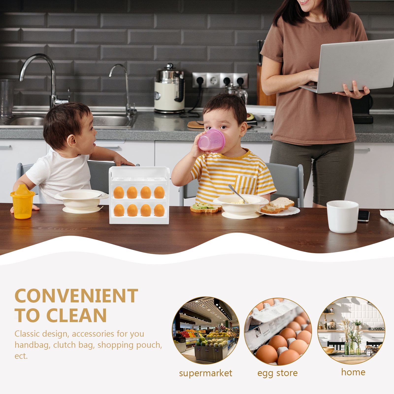 LEXSOMEO Fridge Side Door Egg Rack Refrigerator Egg Storage Holder 3 Layers Egg Organizer Stand