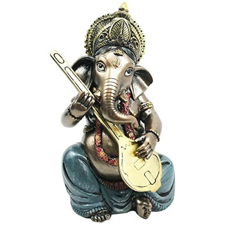 Celebration of Life Lord Ganesha Playing Sitar Hindu Elephant God Deity Figurine Eastern Enlightenment Collectible