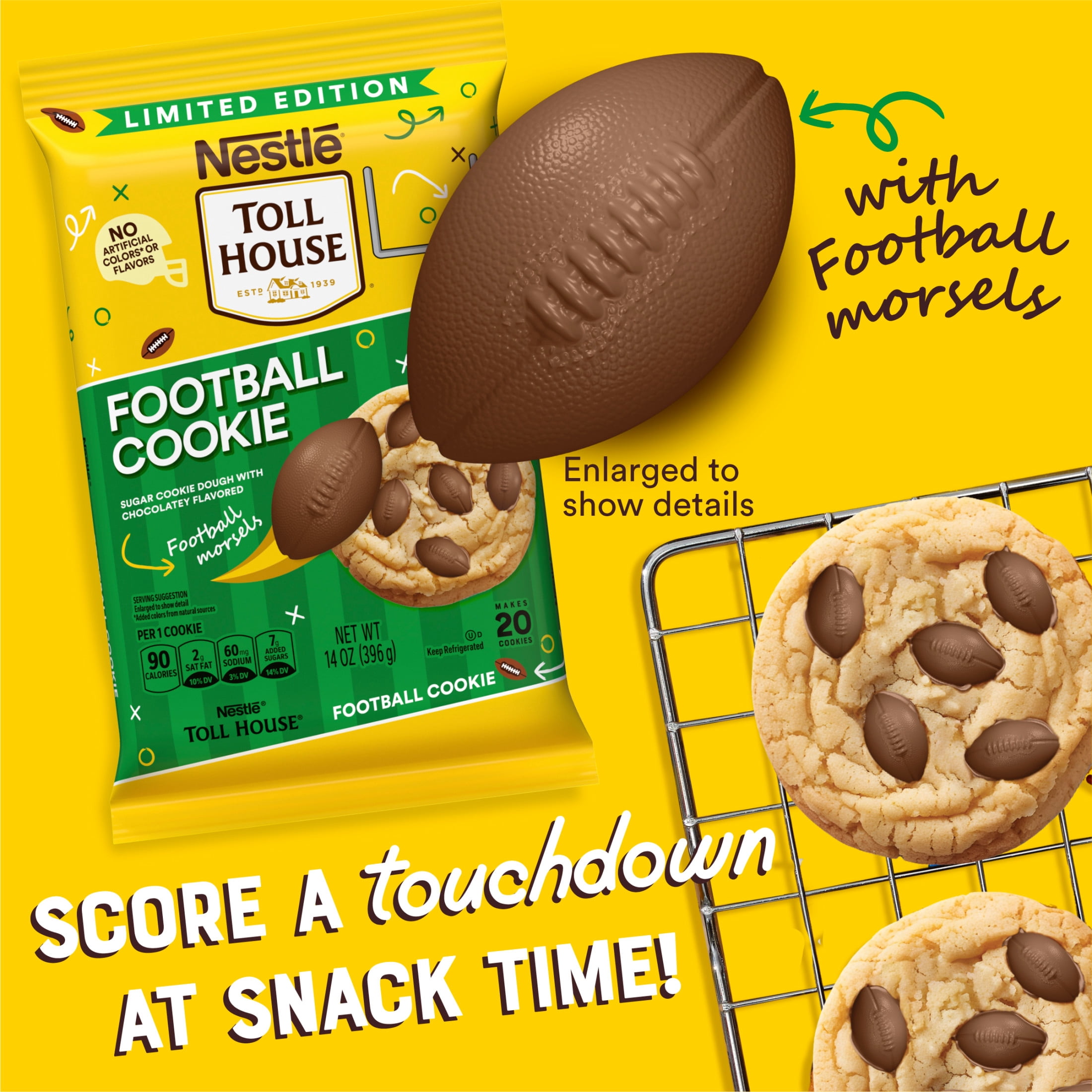 Nestle Toll House Football Cookies, Sugar Cookie Dough, Football Snacks, 20 Cookies 14 oz