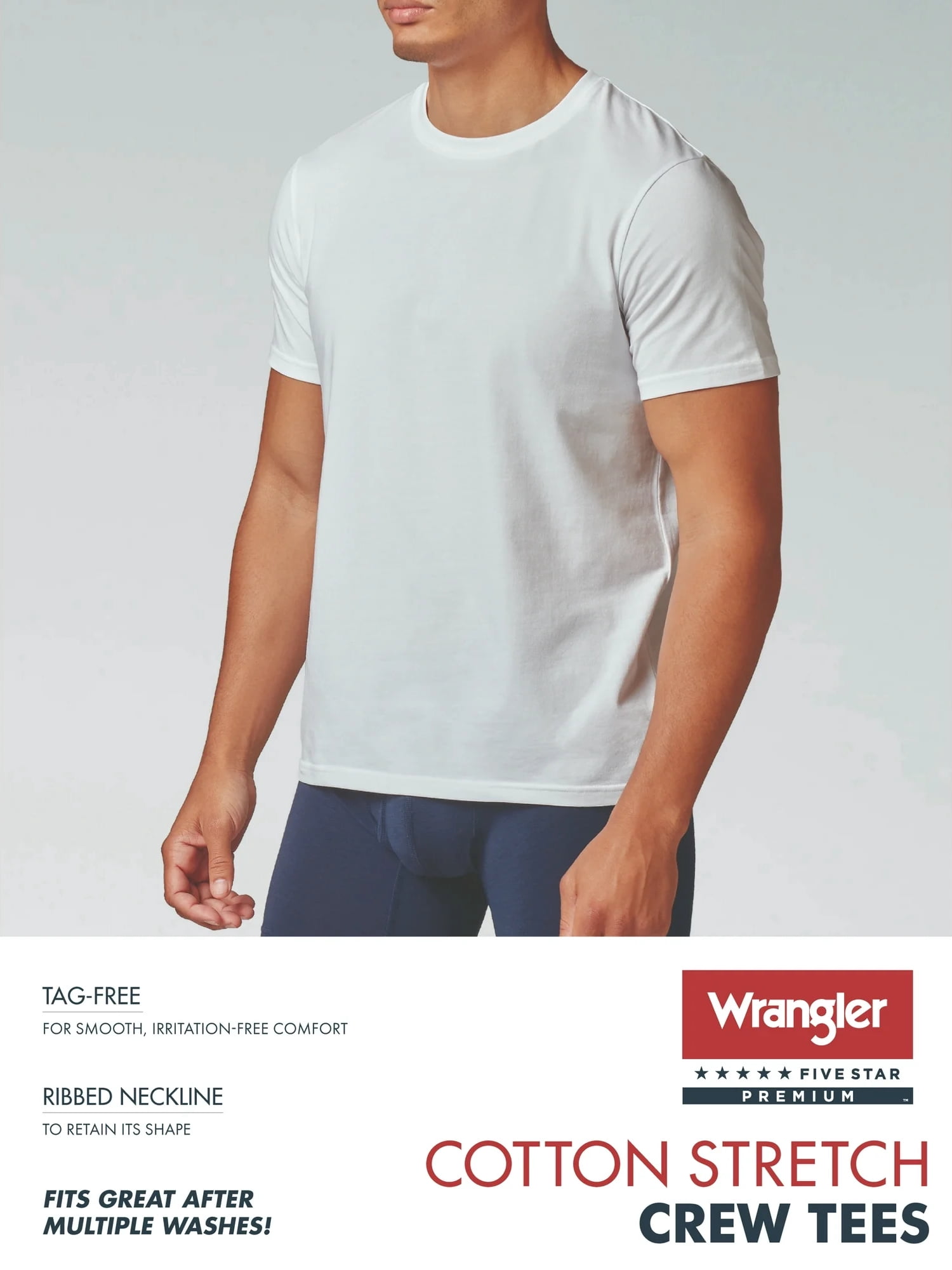 Wrangler Crew Neck Cotton Stretch Soft Undershirts for Men, 6-Pack (S-3XL)