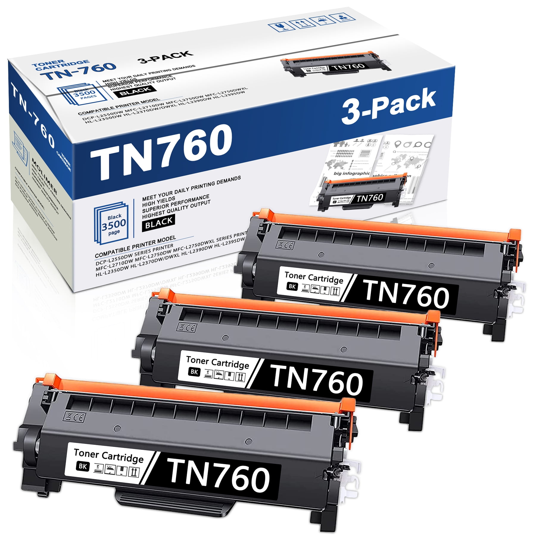 TN760 Black Toner Cartridge Replacement Compatible for Brother DCP ...