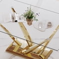 thumbnail image 4 of 5-Piece Dining Table Set, 63" Rectangular Clear Tempered Glass Table with Unique Stainless Steel Base, 4 Velvet Upholstered Chairs, Dining Table Set for Kitchen, Office, 4 of 9