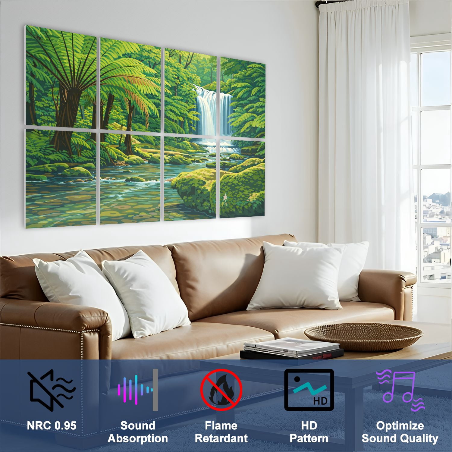 8 Pack Art Acoustic Panels Sound Absorbing Rainforest waterfalls Hopetoun Falls Great Otway Victoria Decorative Soundproof Wall Panels Self Adhesive for Nursery Game Room Bedroom 48"x32"