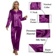 thumbnail image 4 of DAKIMOE Sleepwear Womens Silky Satin Pajamas Set Long Sleeve Nightwear Loungewear, Purple, XL, 4 of 8
